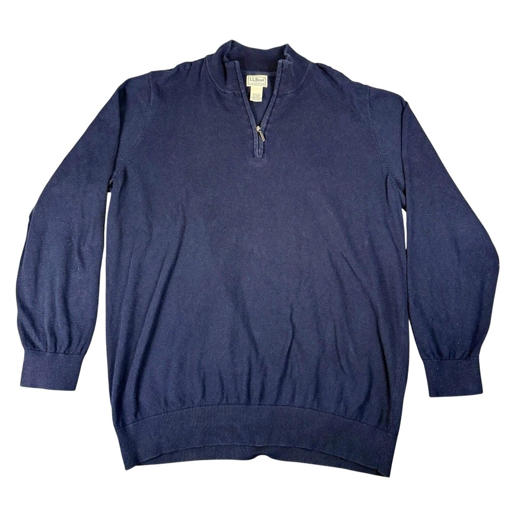 LL Bean Mens XL Tall Navy Blue‎ Cotton Cashmere Quarter Zip Pullover Sweater